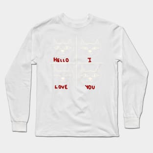 Hello I Love You cat - white lines Long Sleeve T-Shirt